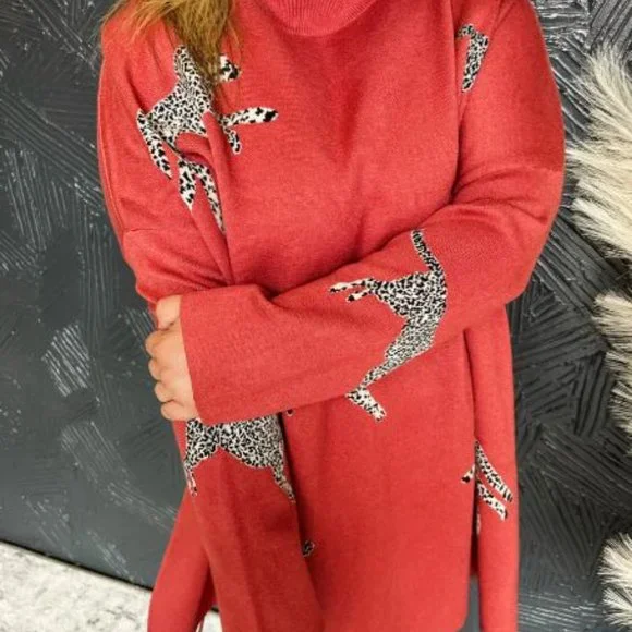 WILD AS YOU MOCK NECK SIDE SLIT SWEATER- RUST - 1XL - Picture 4 of 4